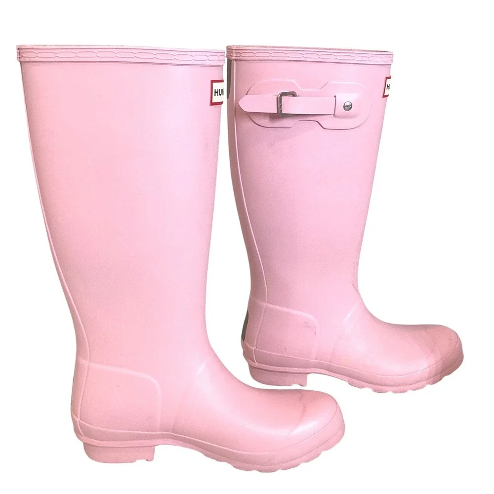 Hunter Original Kids Tall Rain Boots Pink Matte Waterproof Rubber Girls US 4